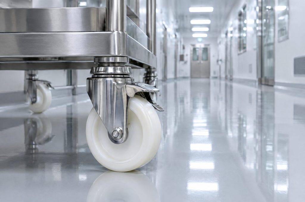 Stainless steel castor in a cleanroom